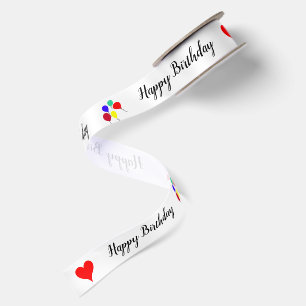 Lazo De Raso Globos de Cumpleaños Corazones Rojos 1.5"