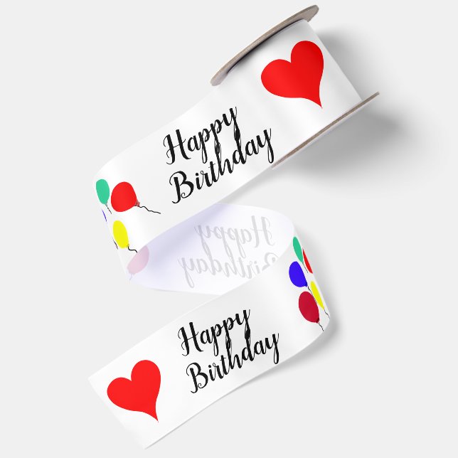 Lazo De Raso Globos de Cumpleaños Corazones Rojos 3" (Reverso)