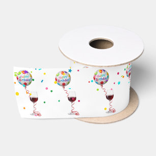 Lazo De Raso Globos de Feliz Cumpleaños Con Vino Tinto