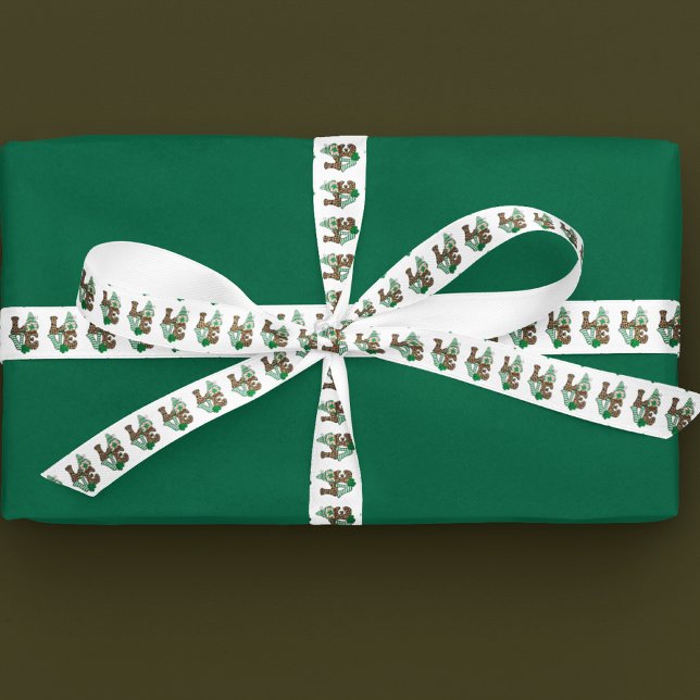 Lazo De Raso Gnome de amor afortunado St. Patrick's Day (Lucky Love Gnome St. Patrick's Day Satin Ribbon)