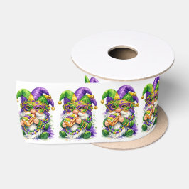 Lazo De Raso Gnomo de Mardi Gras comiendo King Cake