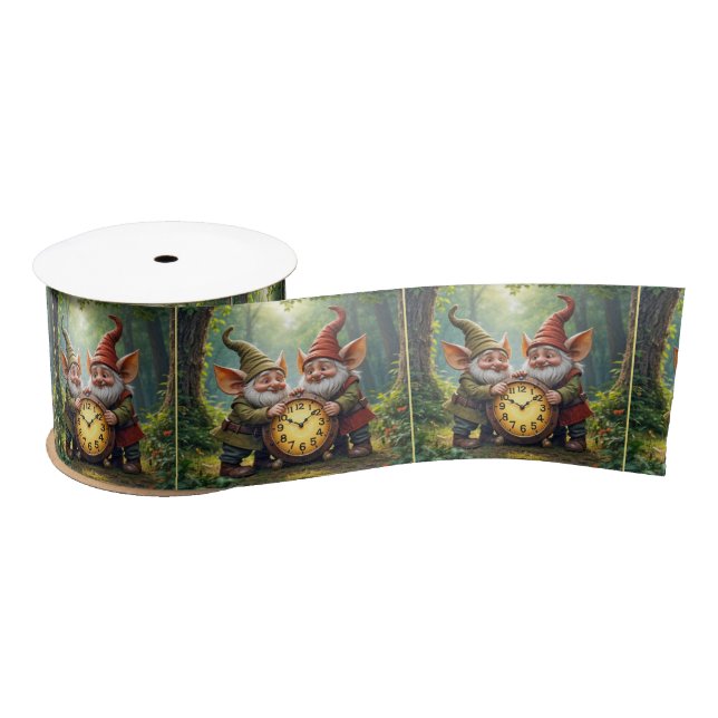 Lazo De Raso Gnomos del bosque con reloj antiguo (Carrete)