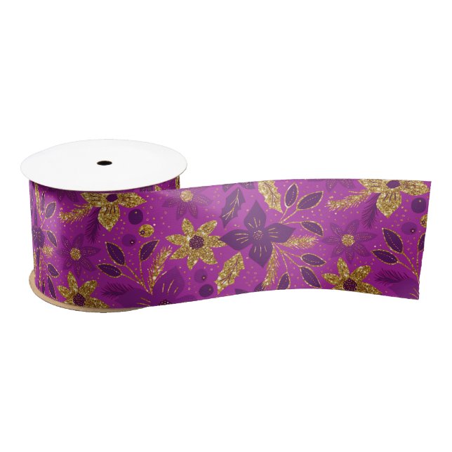 Lazo De Raso Gold and Purple Christmas Poinsettia Flowers (Carrete)