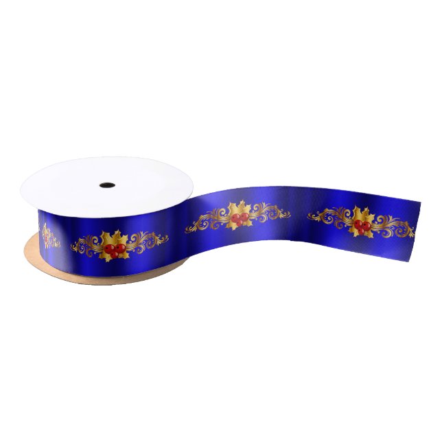 Lazo De Raso Golden Holly sobre los Navidades azules (Carrete)