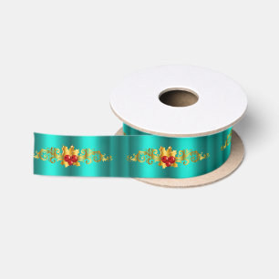 Lazo De Raso Golden Holly sobre Navidades Verde azulados