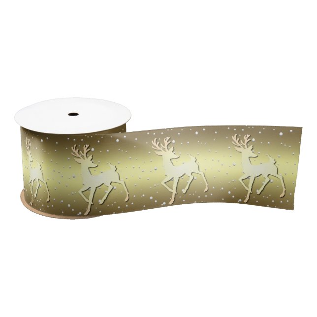 Lazo De Raso Golden Reindeer Snowy Holiday Satin Ribbon (Carrete)