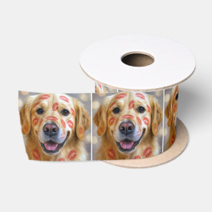 Lazo De Raso Golden Retriever con Besos de Labial Rojo