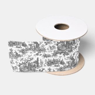 Lazo De Raso Granja Rústica Vintage Toile Francés-Negro y Blanc