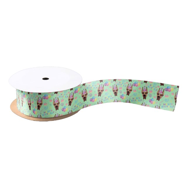 Lazo De Raso Great Dane Birthday Satin Ribbon in Green (Carrete)
