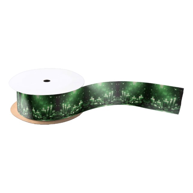 Lazo De Raso Green Candles Christmas Satin Ribbon (Carrete)