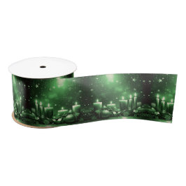 Lazo De Raso Green Candles Christmas Satin Ribbon