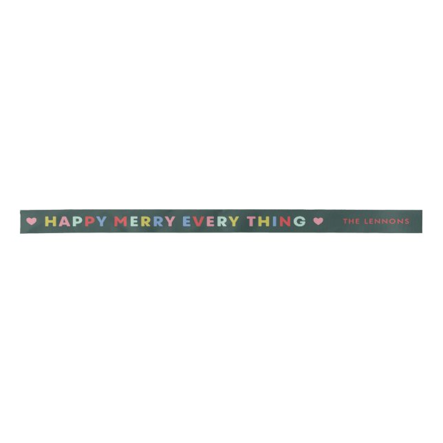 Lazo De Raso Green Happy Merry Everything Christmas Ribbon (Anverso)