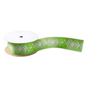 Lazo De Raso Green Irish Shamrock White Celtic Knots