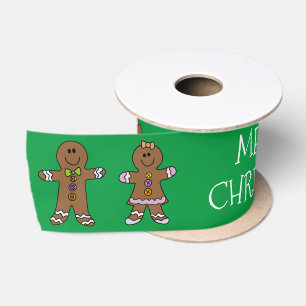 Lazo De Raso Green Merry Christmas Gingerbread Man Personalizad