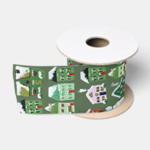 Green Winter Village Navidades Satin Ribbon