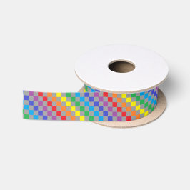 Lazo De Raso Gris a cuadros del arco iris