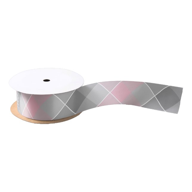 Lazo De Raso gris con diagonal rosa trenzado (Carrete)