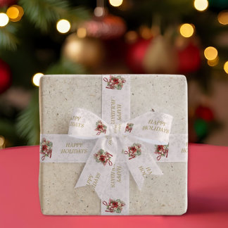 Lazo De Raso Guión de alegría festiva Navidad botánica roja