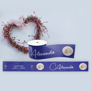 Lazo De Raso Guión de nombre de la cruz de oro azul elegante si