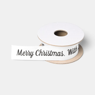 Lazo De Raso Guión Personalizado de Navidad Feliz en Blanco y N