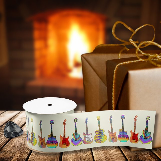 Lazo De Raso Guitarras coloridas (Funky psychedelic colorful guitars wrapping ribbon for guitarist musician songwriter music lovers)