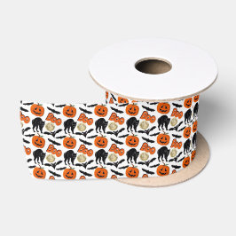 Lazo De Raso Halloween Boo Bats Calabaza De Gatos Y Dibujo De L