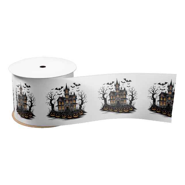 Lazo De Raso Halloween de Hauned House con calabazas y murciéla (Carrete)