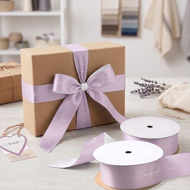 Lazo De Raso Handmade With Love Small Business Packaging Satin (Handmade With Love Small Business Packaging Satin Pastel Purple Ribbon)