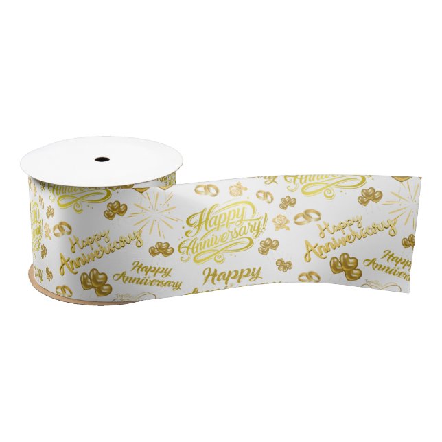 Lazo De Raso Happy Anniversary  Elegant Gold Text (Carrete)