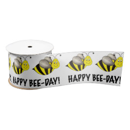 Lazo De Raso Happy BEE DAY Yellow Bee Bumblebee Birthday Ribbon