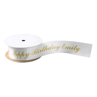 Lazo De Raso Happy Birthday Custom Name Gold Script