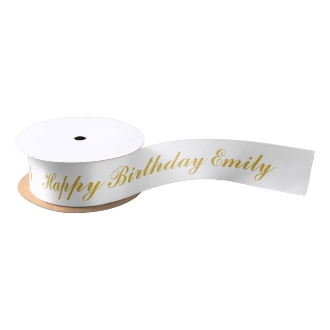 Lazo De Raso Happy Birthday Custom Name Gold Script (Carrete)