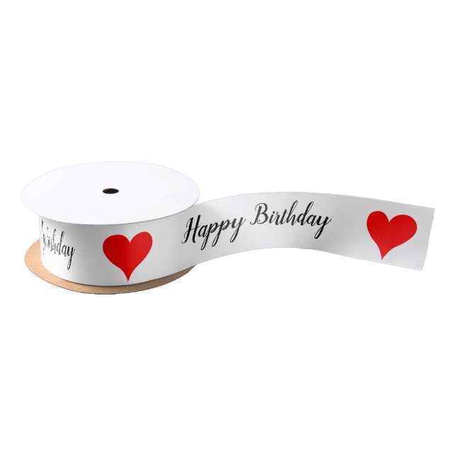 Lazo De Raso Happy Birthday Red Hearts 1.5 INCH (Carrete)