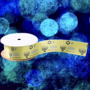 Lazo De Raso Happy Hanukkah Menorah Satin Ribbon