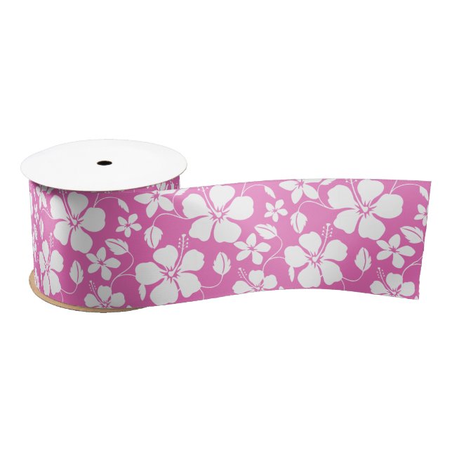 LAZO DE RASO HAWAIAN HULA (HIBISCO) PINK SATIN RIBBON (Carrete)