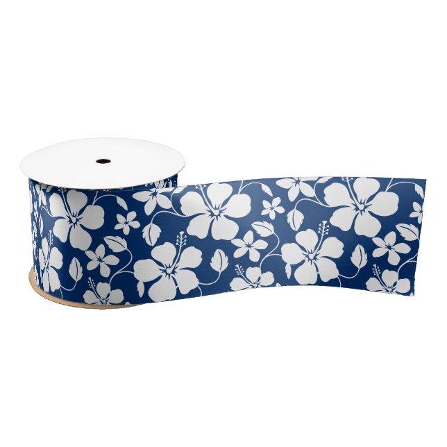 LAZO DE RASO HAWAIIAN HULA (HIBISCO) NAVY SATIN RIBBON (Carrete)