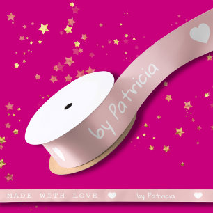 Lazo De Raso Hecho con Amor Personalizado Corazón Rosa y Blanco