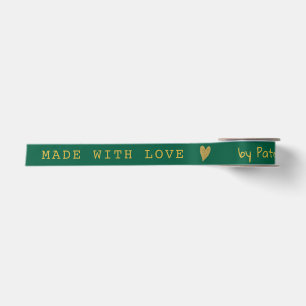 Lazo De Raso Hecho con Amor Personalizado Corazón Verde y Dorad