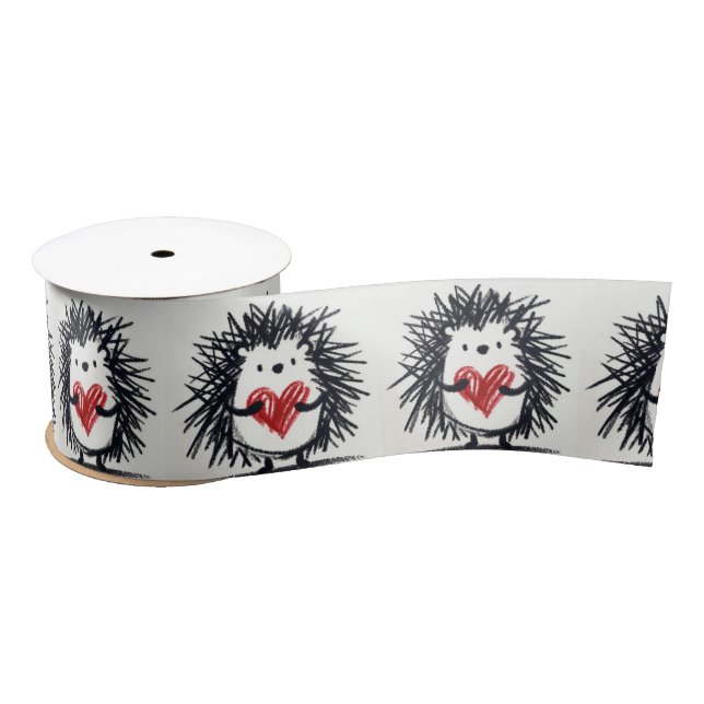 Lazo De Raso Hedgehog Doodle Con Corazón Rojo (Carrete)