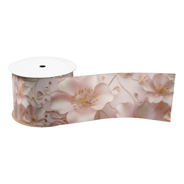 Lazo De Raso Hermosa flor pastel rosa suave (Carrete)