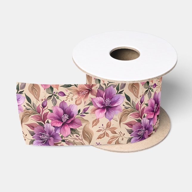 Lazo De Raso Hermosas Azaleas Moradas y Malvas (Carrete)
