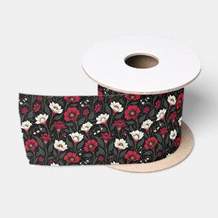 Lazo De Raso Hermosas Flores en Rojo y Blanco