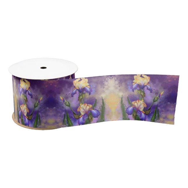 Lazo De Raso Hermosas flores púrpura de Iris Ribbon - Pintura (Carrete)