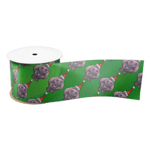 Lazo De Raso Hippo en Santa Hat Pattern en Green