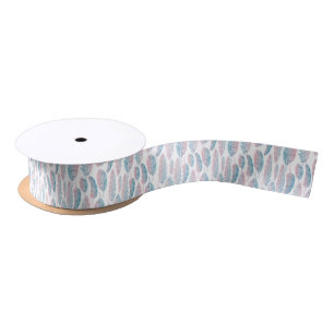 Lazo De Raso Hipster acuarela Pluma rosa azul dibujada a mano