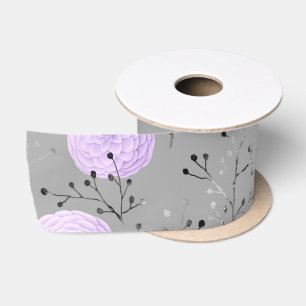 Lazo De Raso Hojas de flores de patrón floral gris púrpura