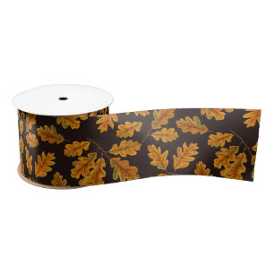 Lazo De Raso Hojas de roble otoñales en marrón oscuro