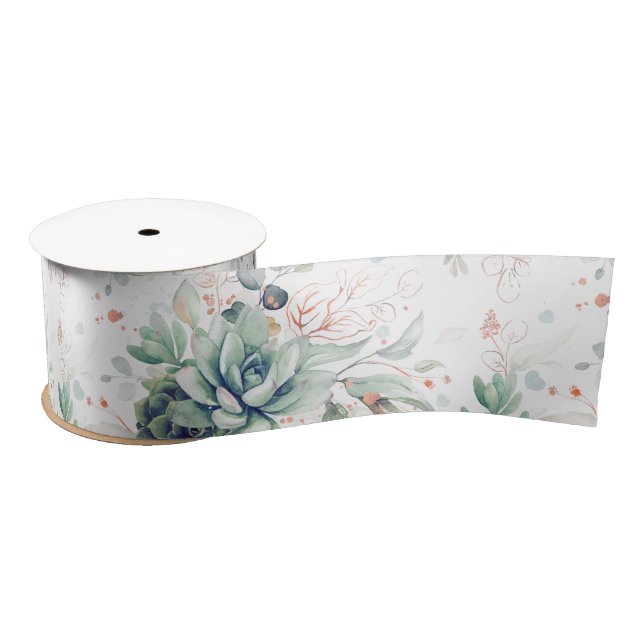 Lazo De Raso Hojas de Suculentas Verde Elegante Botánico (Carrete)