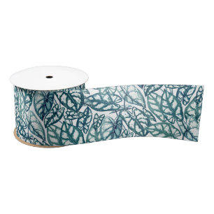 Lazo De Raso Hojas tropicales Verde azuladas azules