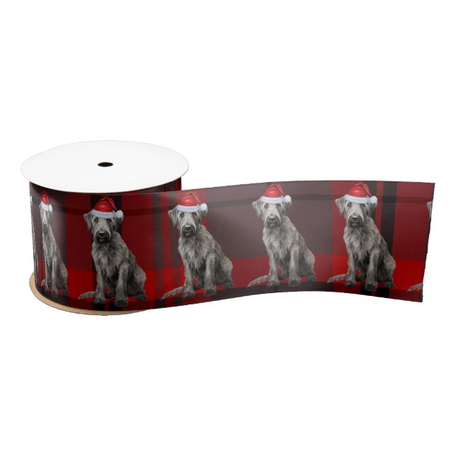 Lazo De Raso Holiday Irish Wolfhound Dog Red Christmas Plaid (Carrete)